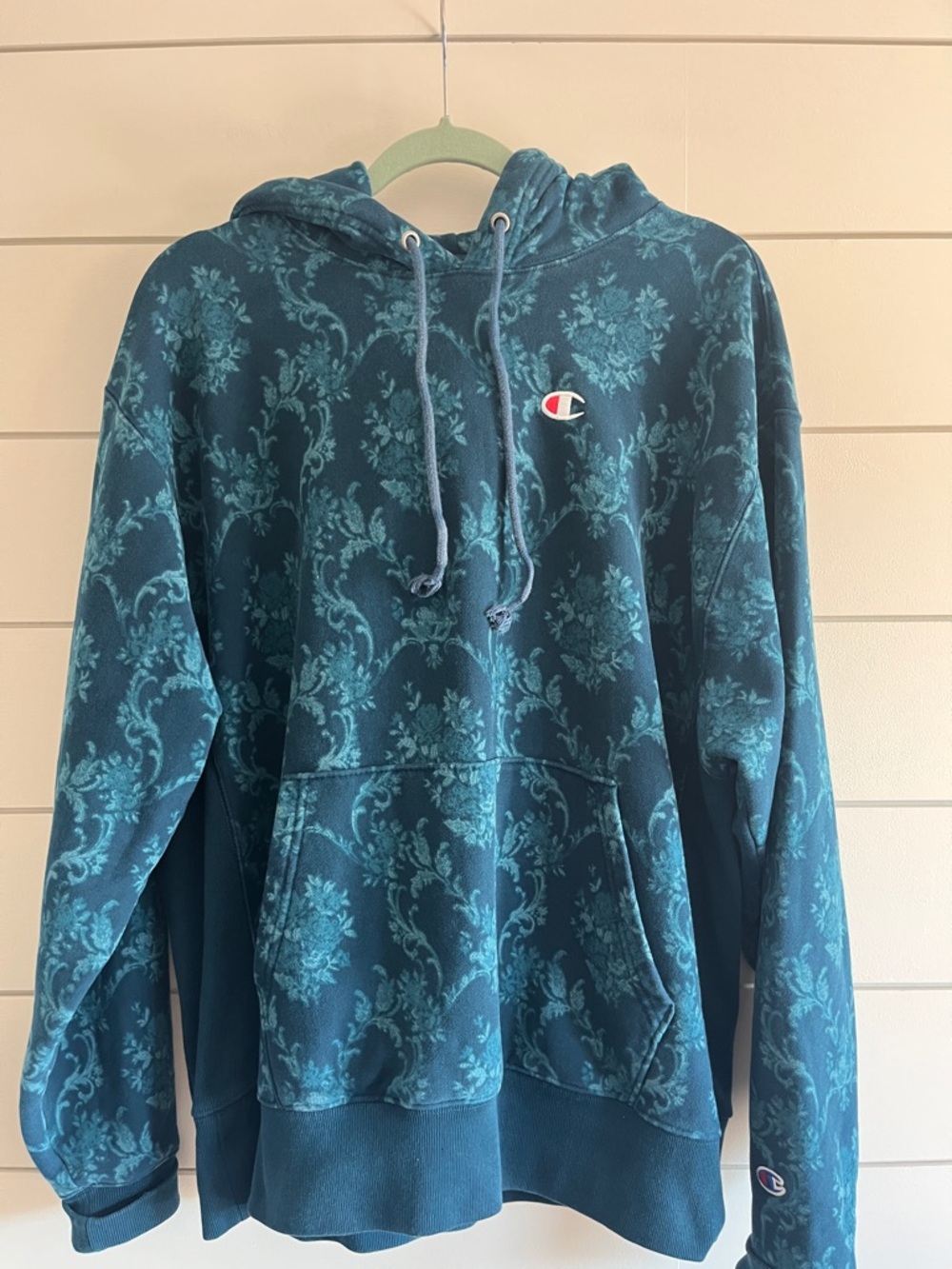 Champion Teal Brocade Reverse Weave Sweatshirt Hoodie Size XL - Picture 3 of 7